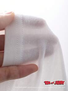 DAZY TOM AND JERRY X DAZY 2pcs Loose Cartoon Print Patchwork Raglan Sleeve Women Pajama Set, Fall Winter Clothes