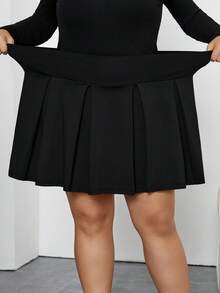 SHEIN CURVE+ Váy đen trơn màu tối giản mặc hàng ngày cỡ lớn - màu đen - Xem 3
