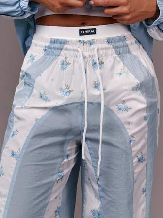 Athîral 女式拼布碎花抽绳腰宽松阔腿运动裤