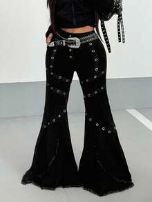 StreetHx Women's Slim Fit Flare Leg Black Denim Jeans, Fashionable & Versatile - Black - View 7