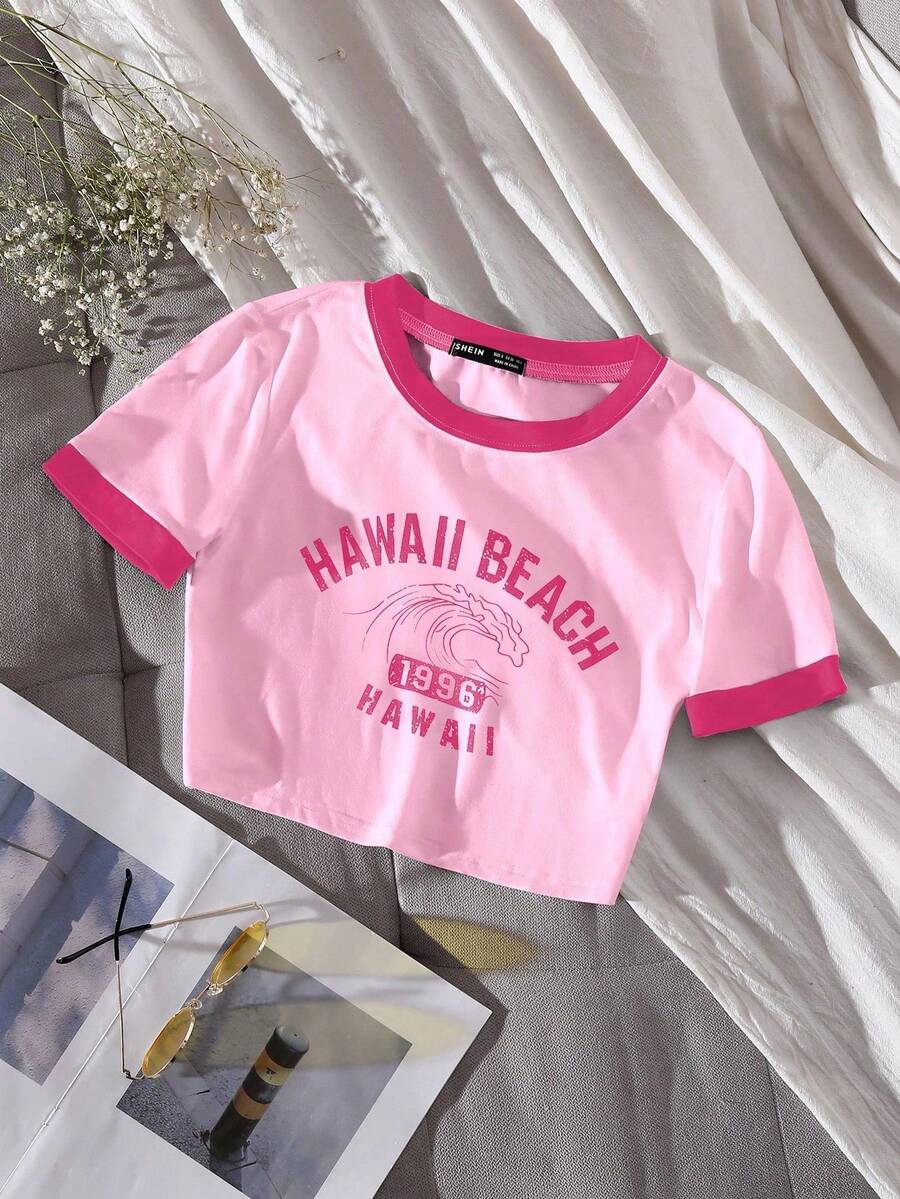 Chiquease 航海休闲假日图案 T 恤，百搭 - 玫紅色 - 查看 1