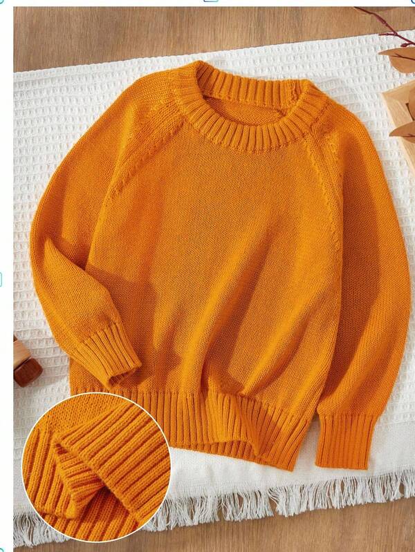 Blossori Suéter casual de manga raglán naranja elegante francés para niño pequeño, para otoño/invierno