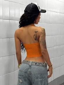 StreetHx Striped Print Street Style Tank Top - Orange - View 2