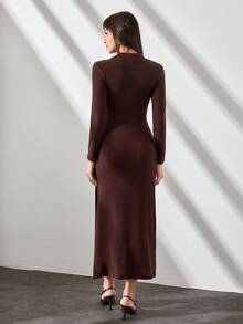 CLARA VERO 金色纽扣开合的西装外套和背心三件套，经典优雅的外套 - 棕色 - 查看 2