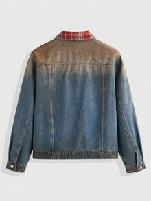 ROMWE MEN Grunge Punk Camisa de mezclilla con bolsillo con botones para hombre - Azul - Ver 2