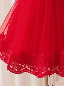 Glamorique Kids 女婴红色薄纱荷叶边连衣裙，蝴蝶结后背设计，优雅迷人，适合日常派对、聚会，展现女孩的高贵、优雅和纯真 - 紅色 - 查看 6