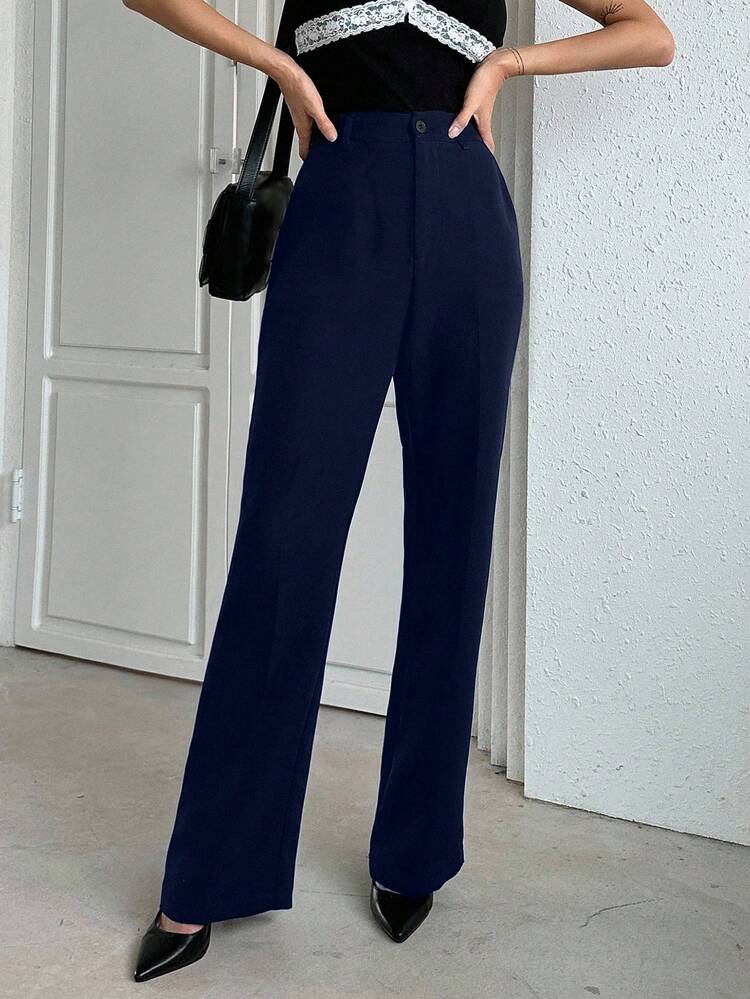 Business Casual Solid Color Straight Leg Pants Low Rise