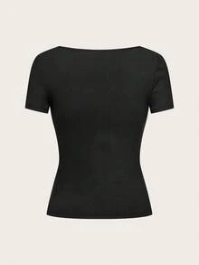 SHEIN EZwear 3 件套圆领短袖短款休闲修身女式 T 恤，百搭百搭，不同面料 - 黑色 - 查看 8