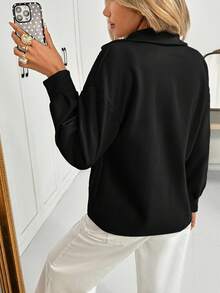 SHEIN Essnce Button Front Drop Shoulder Solid Coat In Fall/Winter - Black - View 2