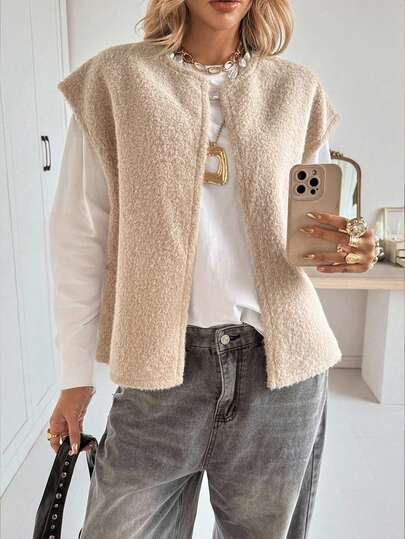 Siren Gaze Casual Versatile Solid Color Wide Shoulder Sleeveless Jacket In Fall/Winter Casual Spring