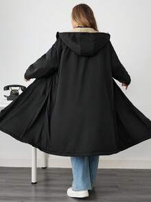 SHEIN CURVE+ Women's Plus Size Casual Loose Hooded Fleece Jacket, Autumn/Winter - Black - View 2