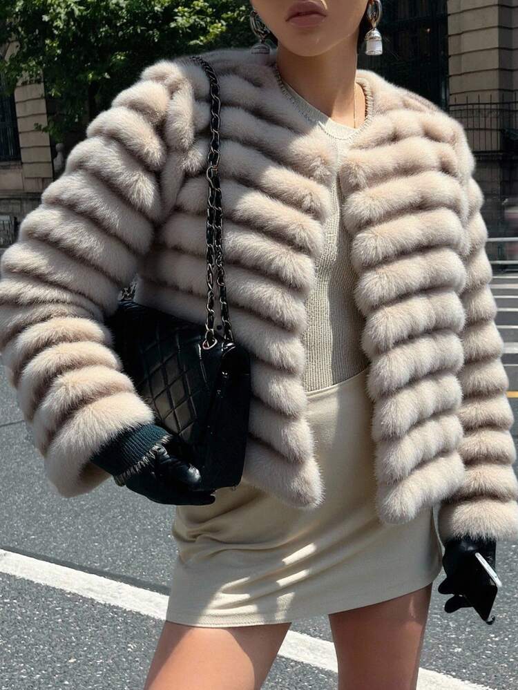 Women's Faux Fur Short Jacket, Thick Warm Outerwear, Regular Fit, Winter Women Coats