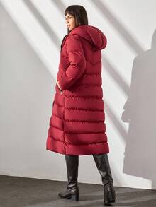 CLARA VERO Abrigo de mujer, largo, burdeos, manga larga, con cinturón - Burdeos - Ver 2