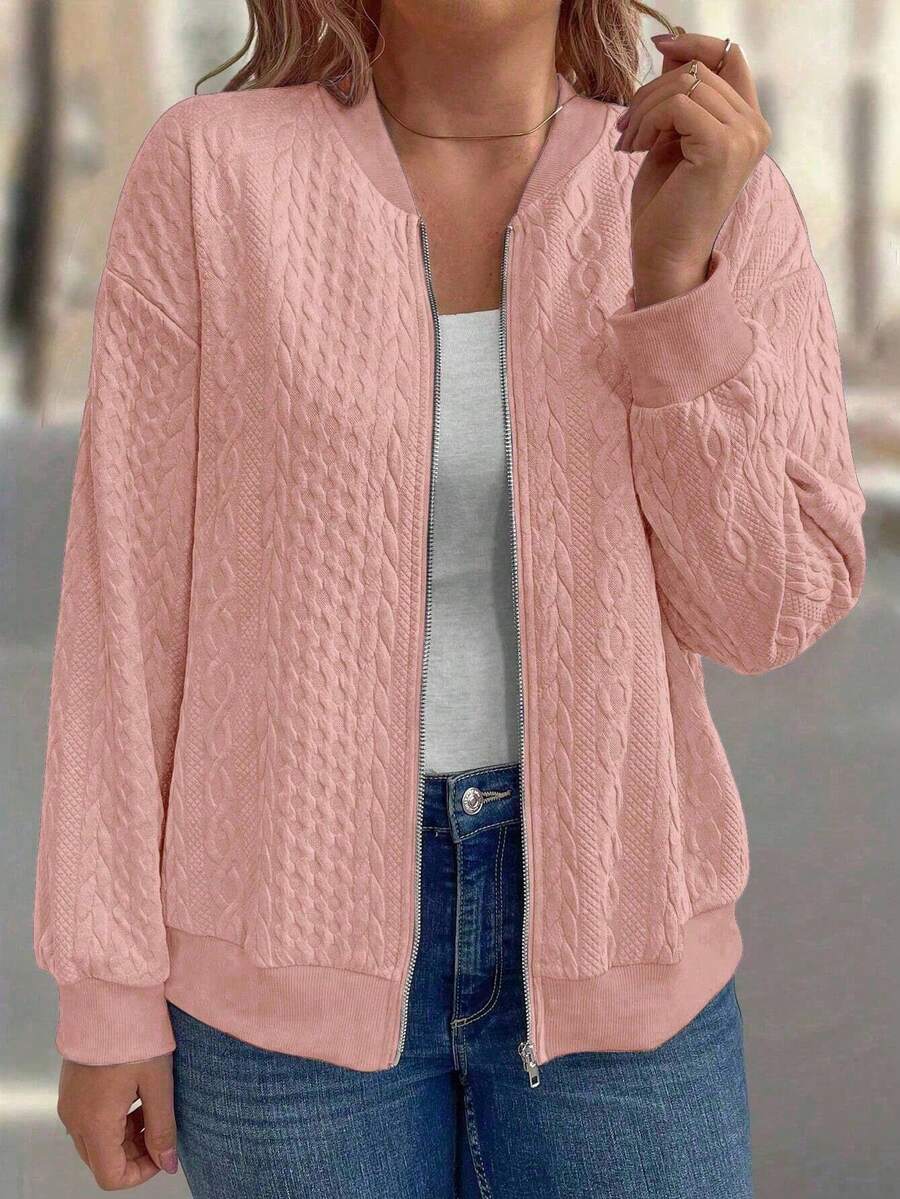 Plus Size Women 3D Textured Comfortable Zipper Jacket