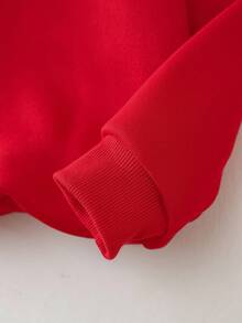 SHEIN 返校季少女“SLAY ALL DAY”休闲字母印花卫衣，时尚个性，四季皆宜，粉色女童卫衣，红色女童卫衣，可爱红色女童卫衣，少女红色卫衣，秋冬款 - 紅色 - 查看 3