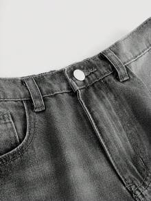 SHEIN Girlism 少女 Y2K 宽松休闲牛仔裤，带口袋和宽腿，少女暑假服装牛仔裤套装。 - 黑色 - 查看 3