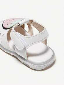 Cozy Pixies Girls' Strawberry Decor Sweet & Cute Soft Bottom Versatile Princess Sandals, Side Buckle & Hook And Loop Design, Suitable For Summer Wear - White - View 7