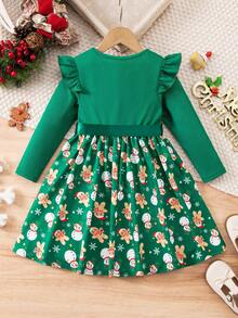 Vestito da ragazza con stampa natalizia a cartoni animati e patchwork - nero - Visualizzare 2