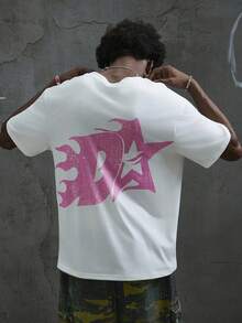 Manfinity Roghcode 男士街头风格超大粉色图案印花嘻哈 T 恤 - 白色 - 查看 11