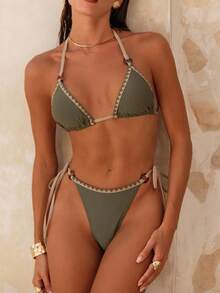 Swim Vcay Women's Green Shell Trim Swimwear Summer - Army Green - View 6