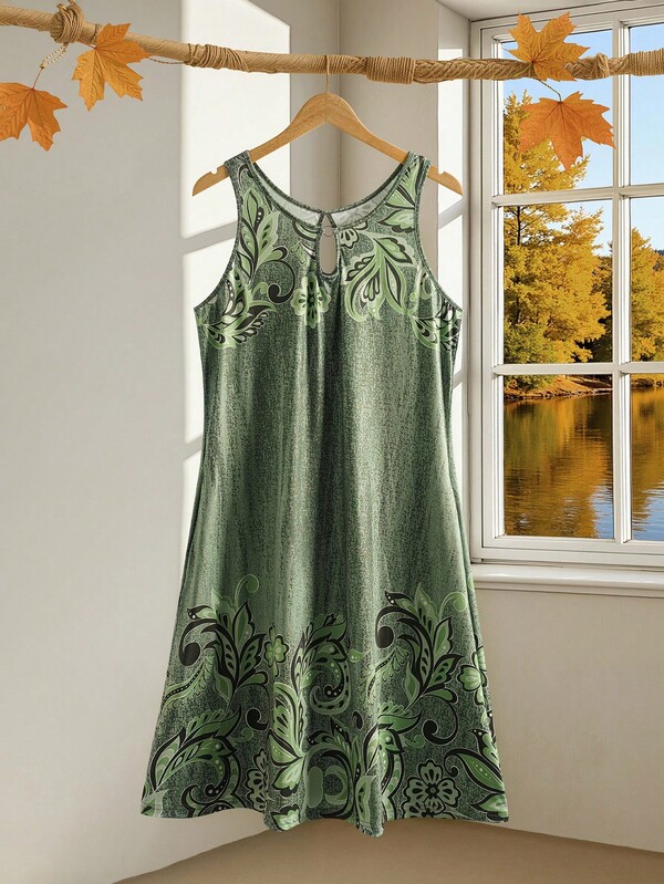 EMERY ROSE Plus Size Crew Neck Sleeveless Floral Print Casual Mini Dress,Beach Dress Sundress,Holiday Outfits Boho