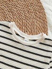 Vintaside Kids 青少年女孩休闲条纹T恤和裤子套装，秋季 - 黑與白 - 查看 9