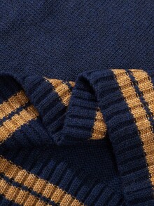 Manfinity Homme Men's Striped Long Sleeve Drawstring Casual Hooded Sweater, Autumn/Winter, Old Money - Royal Blue - View 8