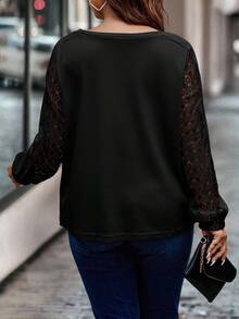 Calvaya Plus Size Women Solid Color Keyhole Neck Long Sleeve Casual Loose T-Shirt Fall Cloth For Women - Black - View 2