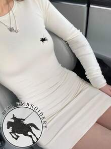 INAWLY Women's Regular Fit White Long Sleeve Bodycon Dress