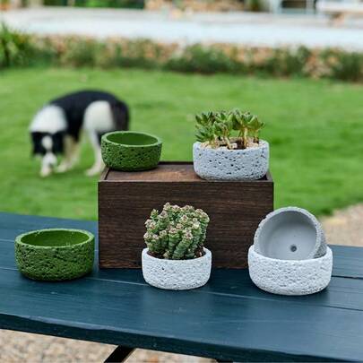 Zazumi 1pc Space-Textured Cement Succulent Flowerpots, Creative Potted Plant Decoration For Gardens, Outdoor Potted Plant Decoration Ornaments, Office And Hotel Flowerpots