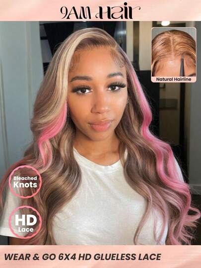 TrueHD Wear & Go Glueless Wig Highlight Wigs Silky Body Wave Pre-Plucked 6x4 HD Brown/Golden/Pink Lace Frontal Wigs 180% Density 18-26 Inch Colored Human Hair Wigs For Women Gifts Accessories Women Free Shipping Artistic Elegance Active Energy Casual Everyday Romantic Getaway Weave Glueless Wigs Makeup Accessories For Women Vibrator For Women Valentine's Day Human Hair Lace Wig Natural Glueless Wig For Romantic Date For Women