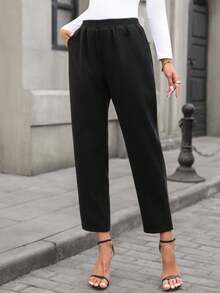 EMERY ROSE Women's Fashionable Versatile Solid Color Tapered Pants For Commuting Fall For Women Pants Winter For Women Joggers Fall Pants Black Pants For Women Joggers For Women Office For Women Joggers - Black - View 5