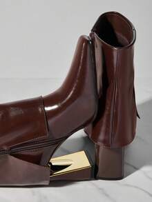 SHUZIA Women's Glamorous Sexy Almond Fold-Over Block Heel Mid-Calf Boots - Chocolate Brown - View 8