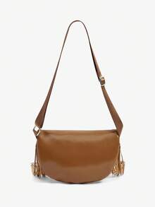 SHEIN SXY 女士、女式胸包、腰包、复古、铆钉、复古、流苏、时尚、街头、简约、个性化、多功能、适合约会、日常、购物、下午茶 - 卡其色 - 查看 5