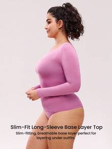 LUVLETTE Plus Dream Curve 2ndSkin Super Soft Women's Basic Purple Crew Neck Long-Sleeve Base Layer Top Max Stretch Thermal-Balance Base Layer Long-Sleeve Top Pajama Lingerie As Outerwear