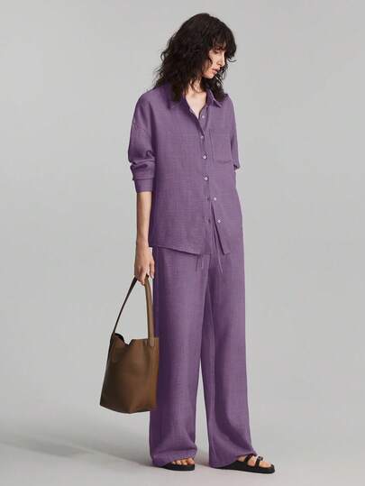 Ontre 2025年秋季女士两件套服装，包含长裤和长袖衬衫，适合海滩度假、音乐节、派对、商务休闲、办公室、优雅上衣、休闲衬衫、圣诞节、新年等场合。