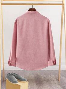 Calvornis 男士休闲立领长袖衬衫，秋季 - 西瓜粉 - 查看 2