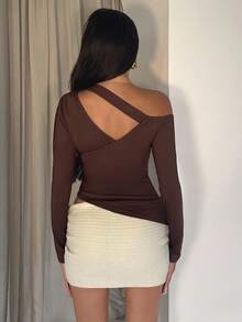 Glamine T-shirt asymétrique à épaule découpée pour femmes, automne