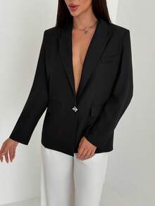 Aloruh Women's Solid Color Lapel NeckLong Sleeve Casual Blazer Jacket, Autumn