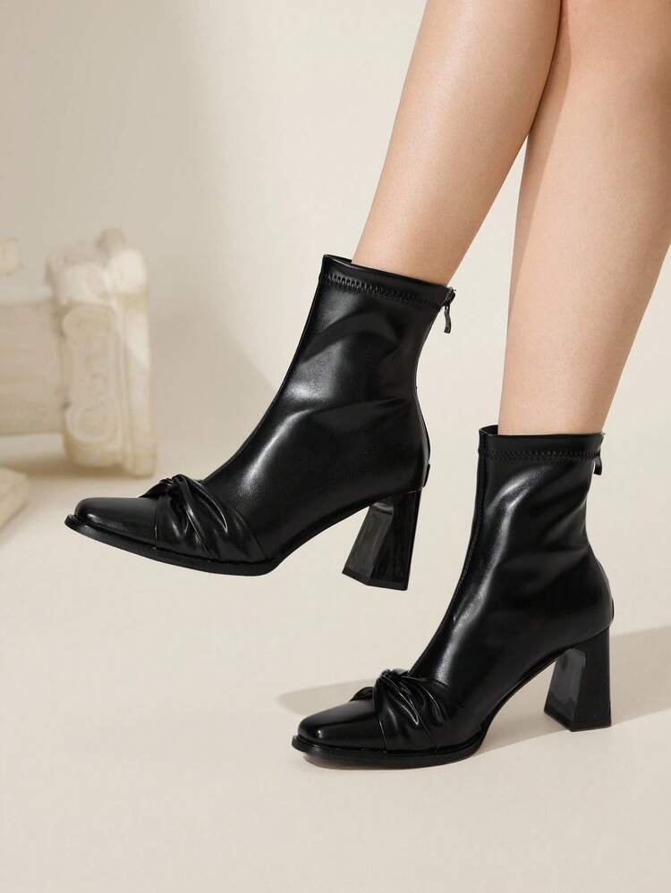 CUCCOO CHICEST Women's Elegant Commuting Minimalist Fashion Black Patent Leather Ankle Boots, Square Toe Square Heel Mid-Heel, Suitable For Workplace, Street, All-Match Versatile Wear, Halloween, Christmas, Thanksgiving