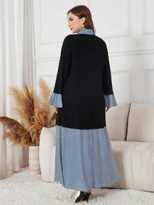 SHEIN Lacomfia Váy len dài thường ngày họa tiết sọc chắp vá cỡ lớn thanh lịch, thiết kế thời trang cho công sở, trường học, mặc hàng ngày, xuân/thu - Nhiều màu - Xem 2