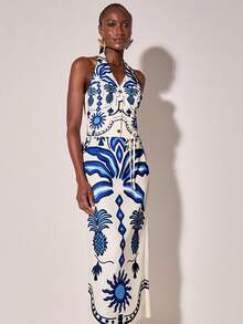 CAJUNI 女式露背椰子树图案休闲度假上衣 - 綠色 - 查看 5