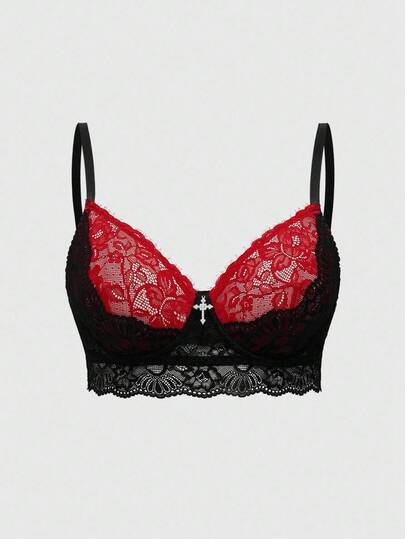 Goth Bralette con encaje en forma de cruz gótica y aros