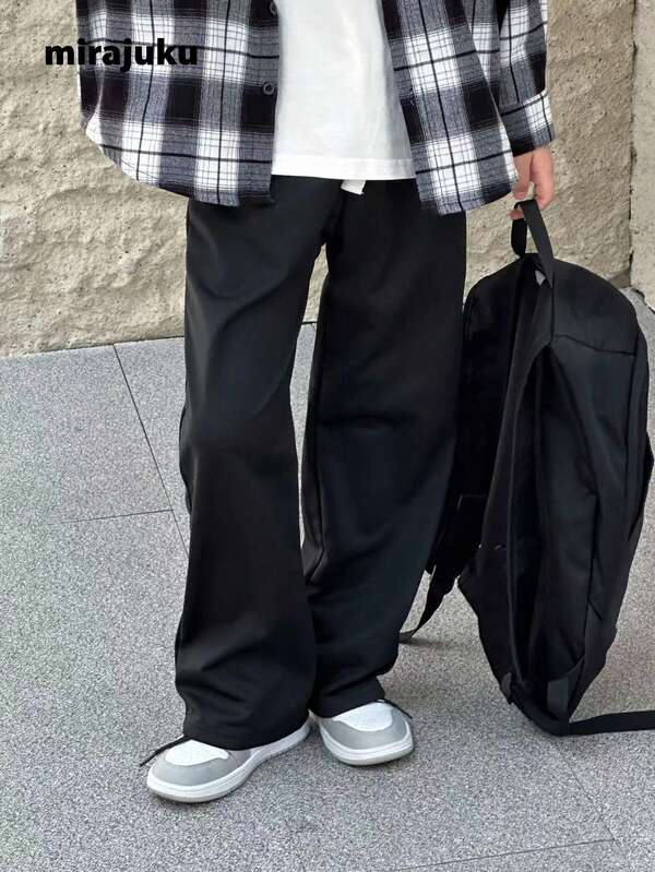 SHEIN Tween Boys Casual Drawstring Waist Loose Wide Leg Sweatpants, Suitable For Leisure And Commuting Chic Outfits For Autumn/Winter