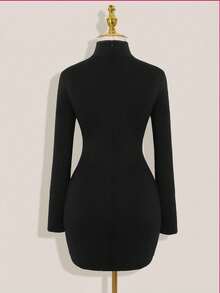 SHEIN ICON Fitted Cheongsam Collar Continuous Hollow-Out Long Sleeve Mini Dress
