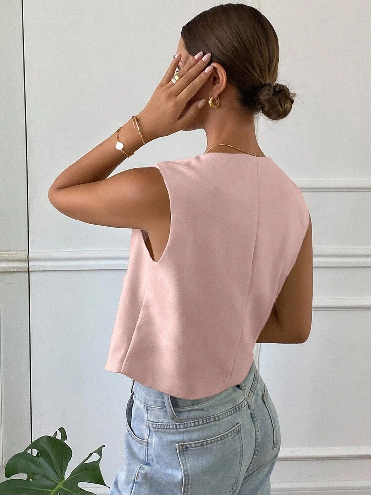 Women's Fitted Sleeveless Solid Color Jacket,Fall Clothes