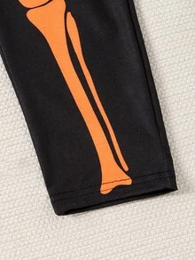 SHEIN Playful Pals 小男孩万圣节夜光印花连体裤 - 橘色 - 查看 5