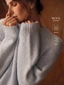 MOTF PREMIUM LIGHTWEIGHT OVERSIZED ROUND NECK SWEATER, AUTUMN/WINTER - Blue - View 2