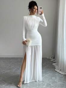 Rafferiza Váy dài tay xẻ tà hở lưng, dây buộc kiểu Pháp lãng mạn tối giản dành cho nữ, mùa thu - trắng - Xem 6