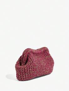 SHEIN SXY 女士，女式手拿包，钩针编织包，橙色和金色，时尚，优雅，简约，个性化，多功能，经典，适合约会，日常，购物，下午茶，海滩，度假，节日，夏季，海边 - 酒紅色 - 查看 2